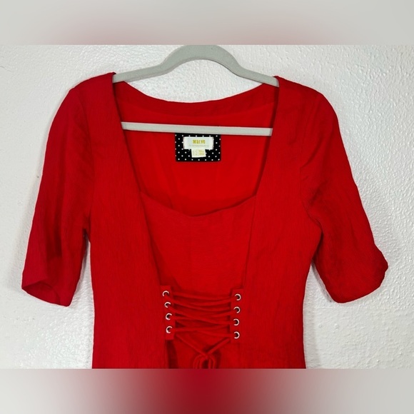 Anthropologie Maeve Juliet Corseted Textured Mini Dress in Red Women’s US Size 8 - Picture 3 of 16